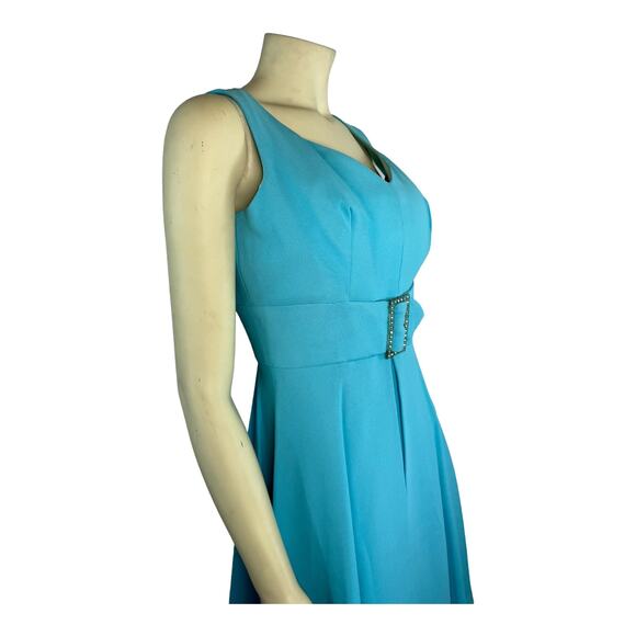 American Vintage 50's Blue Sleeveless Pleated Belted Gemstone Dress small - Picture 5 of 15